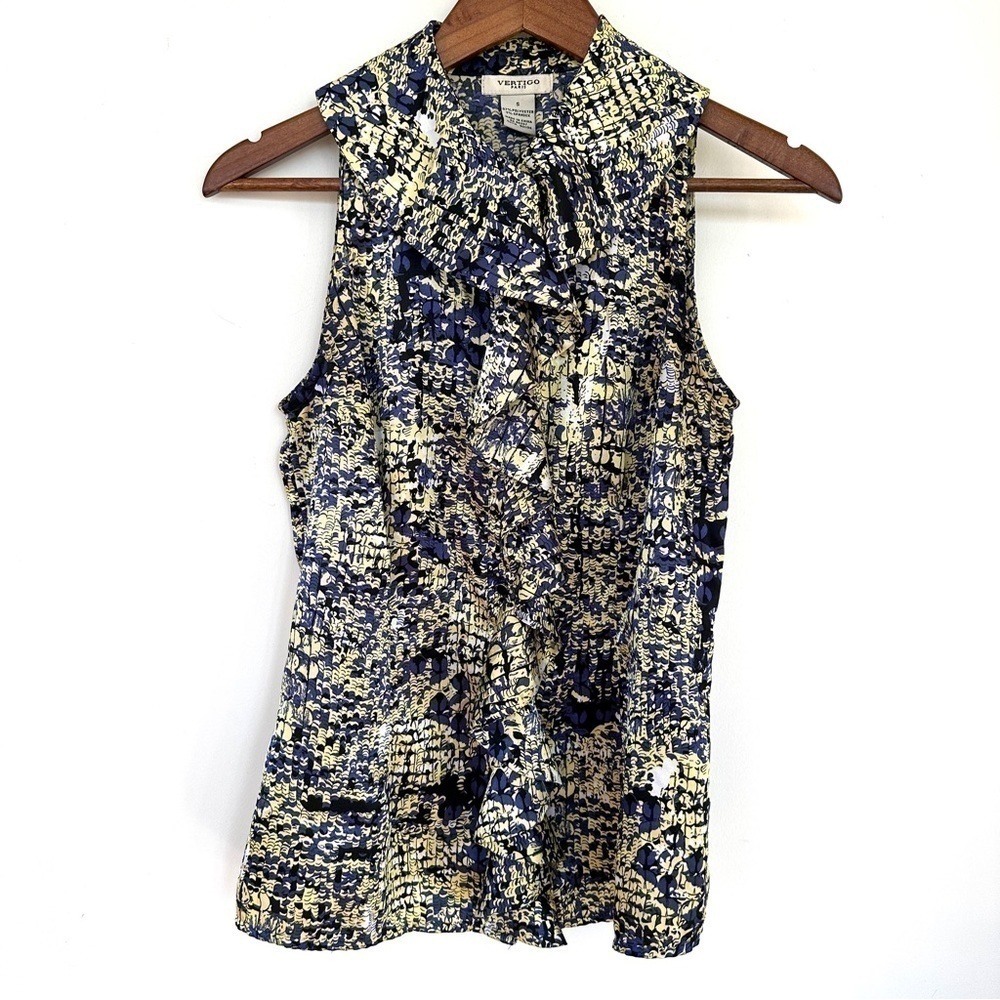 Vertigo Paris sleeveless fitted top with ruffle front